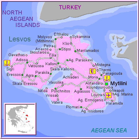 map of Lesvos- map of greece