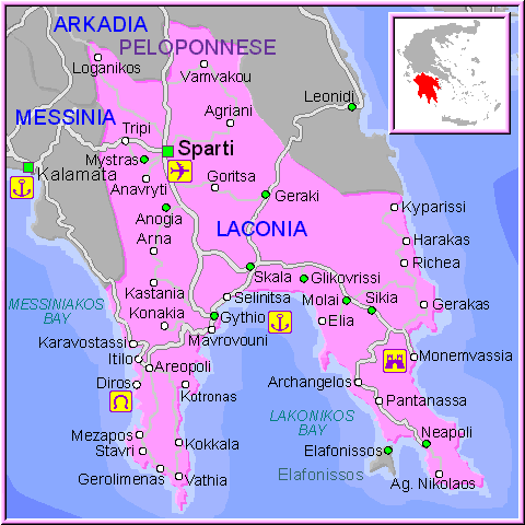 map of Laconia- map of greece