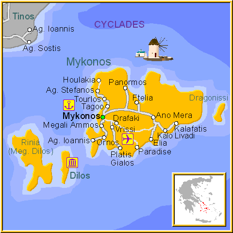 map of Mykonos- map of greece