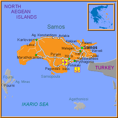 map of Samos- map of greece