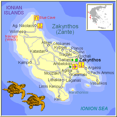 map of Zakynthos- map of greece